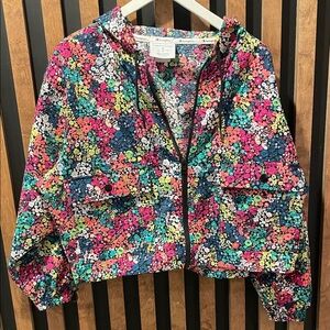 Champion Floral print windbreaker jacket hoodie Seersucker Size M